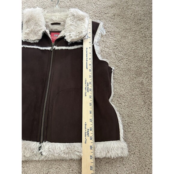 Vintage Y2K Faded Glory Faux Shearling Suede Zip Vest Sherpa Lined Size Medium - Picture 7 of 8